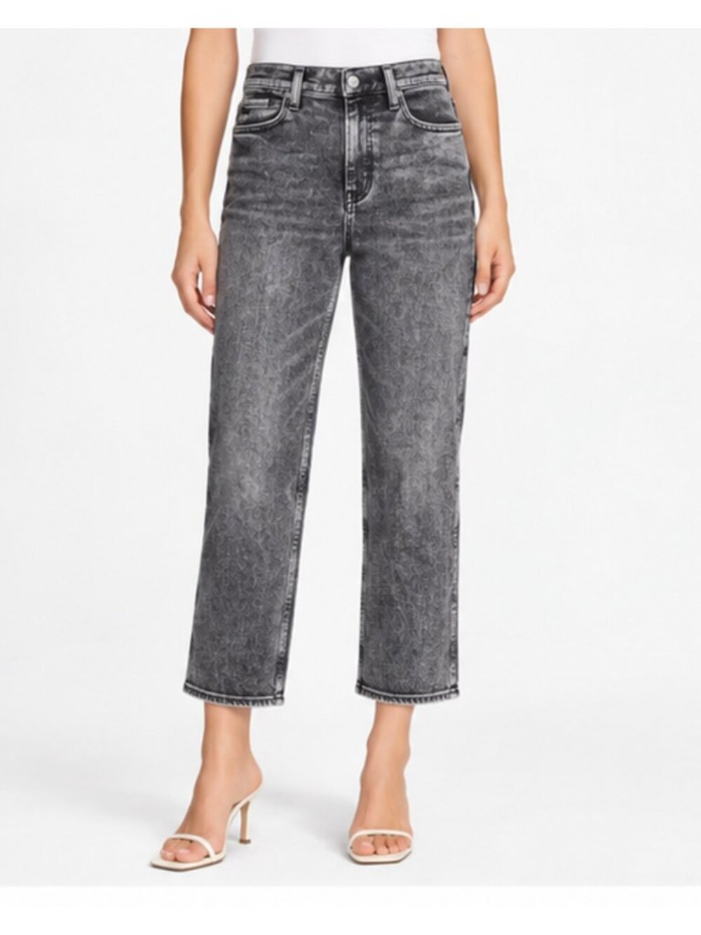 7 For All Mankind Luxe Vintage Black Acid Wash Cropped Straight Jeans 25 NWT